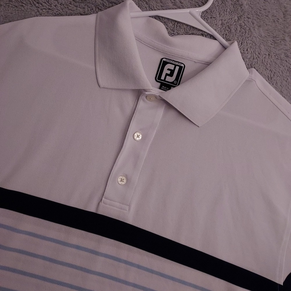 Footjoy Polo Shirt Mens Extra Large Athletic Fit Striped White Performance Golf